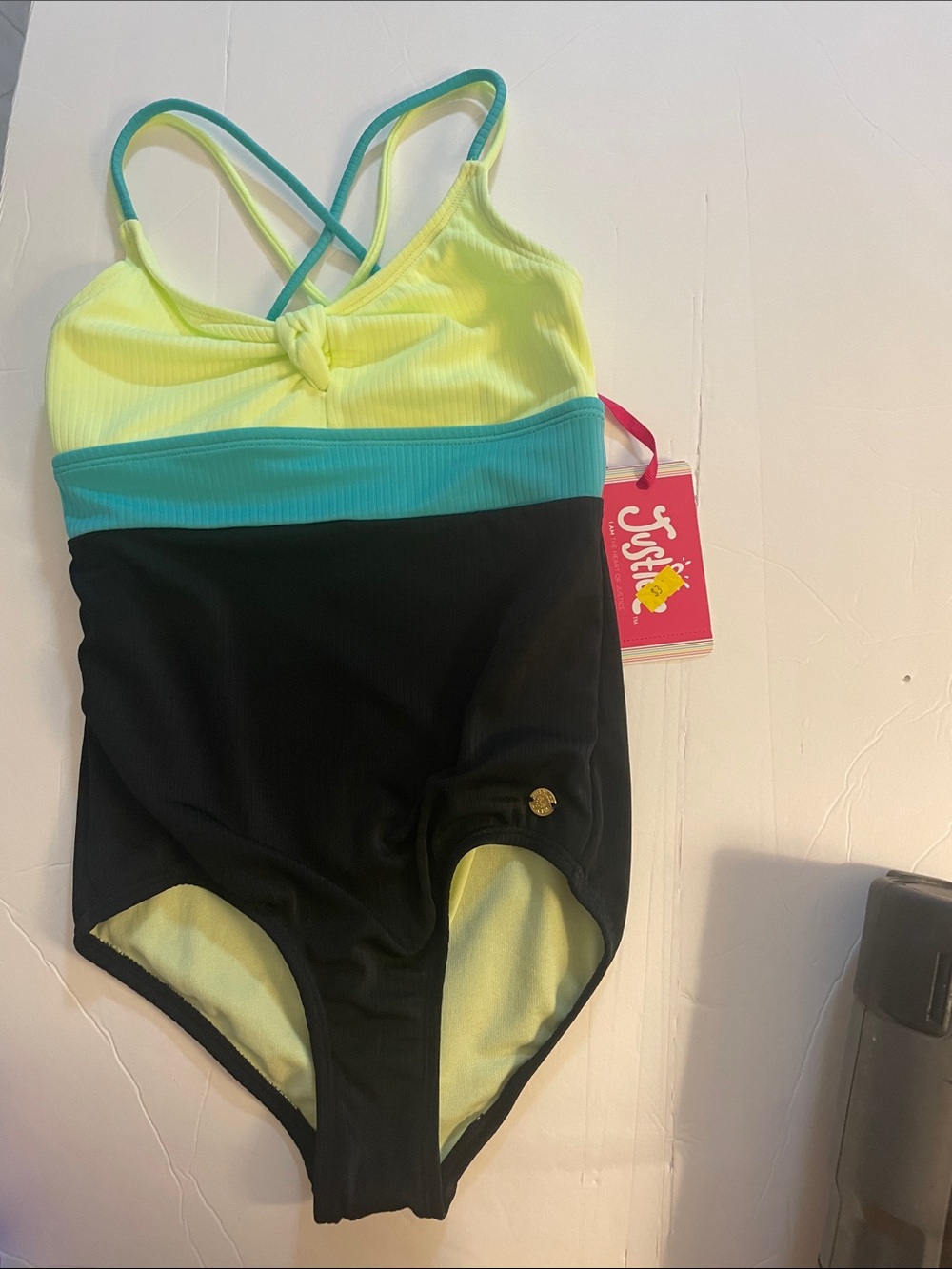 Justice Colorblock One-Piece Swimsuit - Yellow, Teal, Black